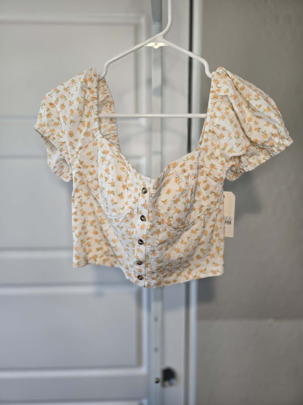 Billabong Cream Crop Top with Orange Floral Print